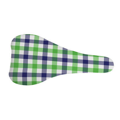 White Navy And Green Plaid Print Bicycle Seat Cover