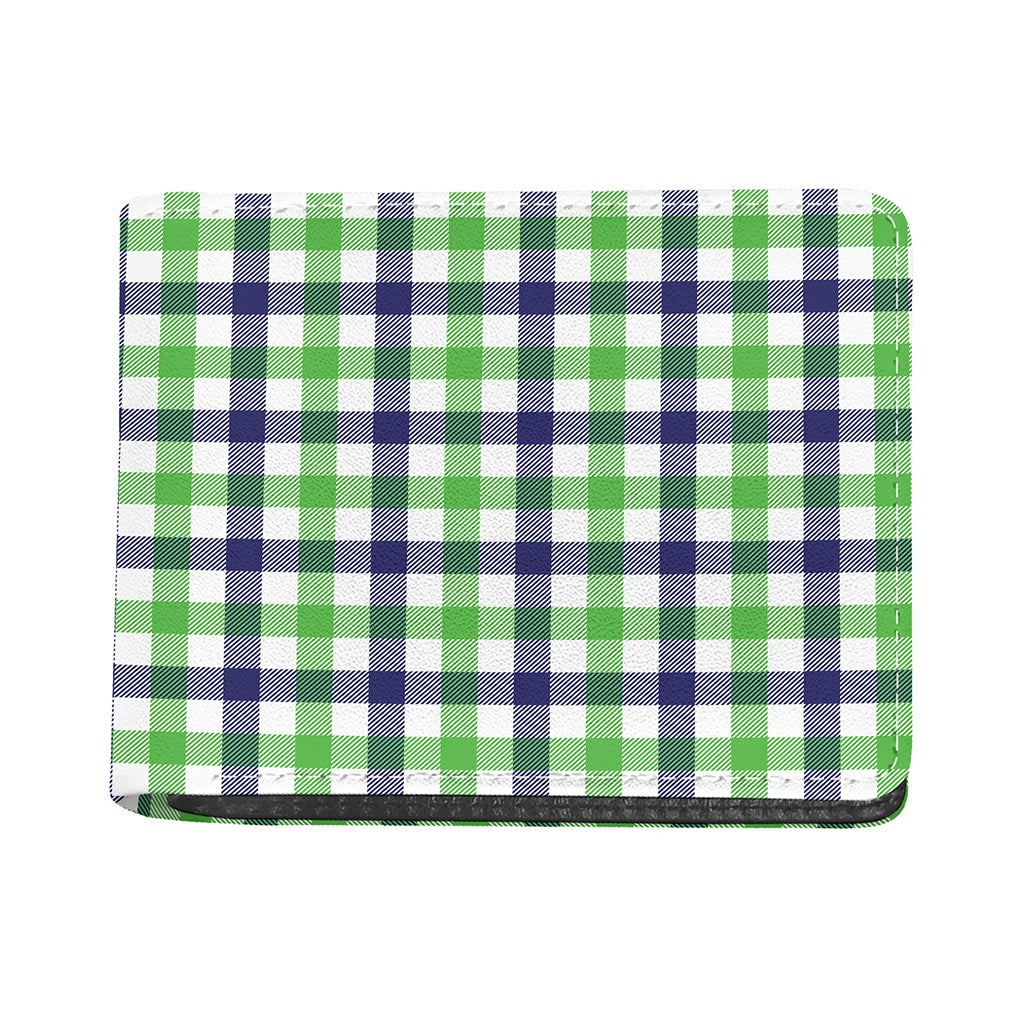 White Navy And Green Plaid Print Bifold Wallet