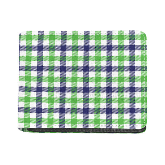 White Navy And Green Plaid Print Bifold Wallet