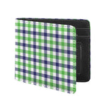 White Navy And Green Plaid Print Bifold Wallet