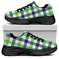 White Navy And Green Plaid Print Black Chunky Shoes