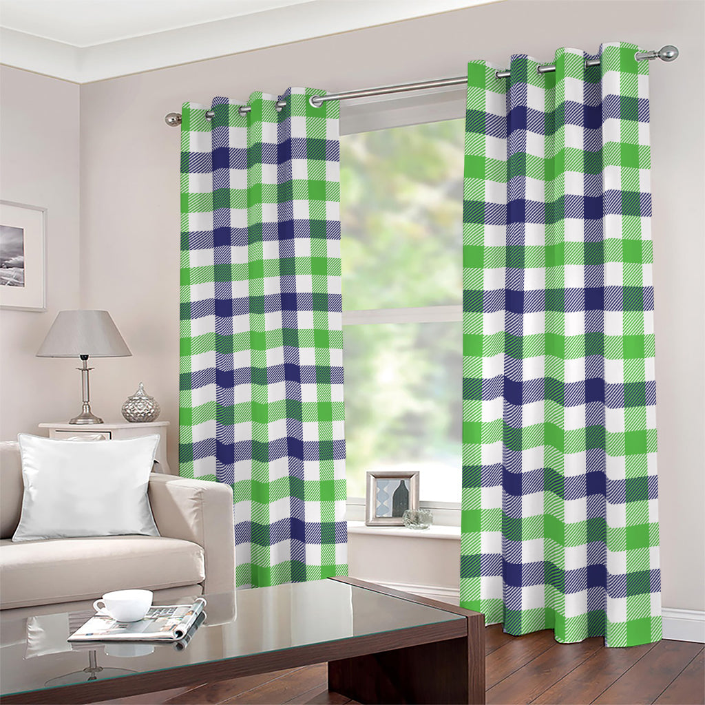 White Navy And Green Plaid Print Blackout Grommet Curtains