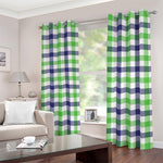 White Navy And Green Plaid Print Blackout Grommet Curtains