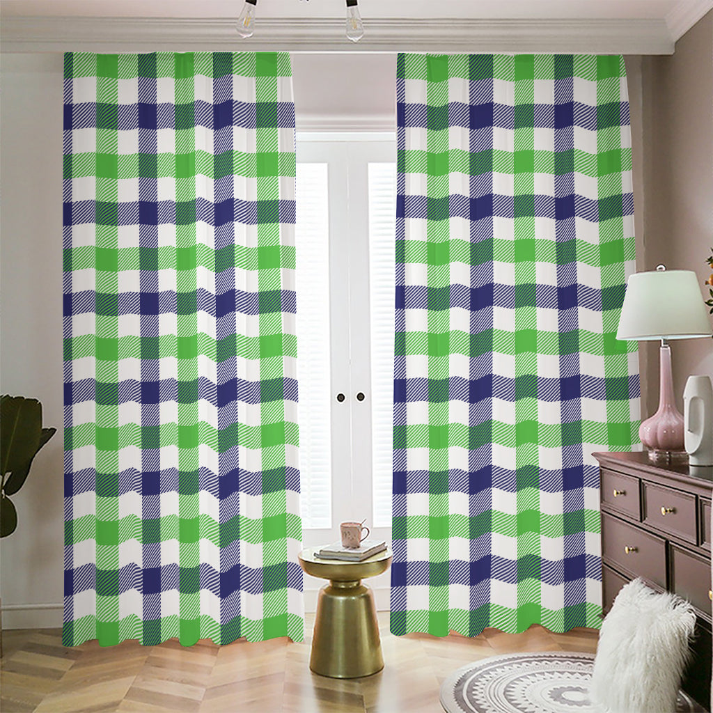 White Navy And Green Plaid Print Blackout Pencil Pleat Curtains