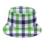 White Navy And Green Plaid Print Bucket Hat