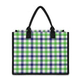 White Navy And Green Plaid Print Canvas Tote Bag
