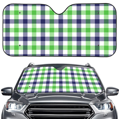 White Navy And Green Plaid Print Car Windshield Sun Shade