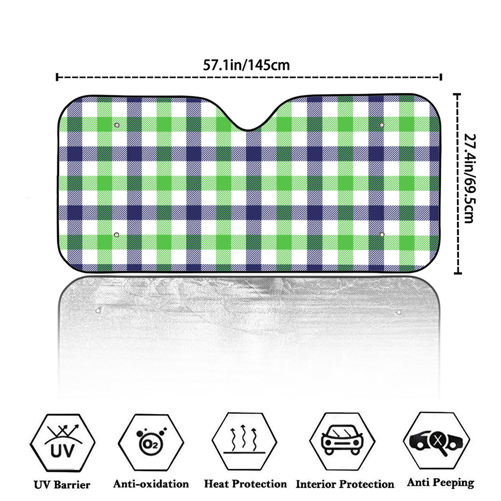 White Navy And Green Plaid Print Car Windshield Sun Shade