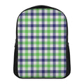 White Navy And Green Plaid Print Casual Backpack