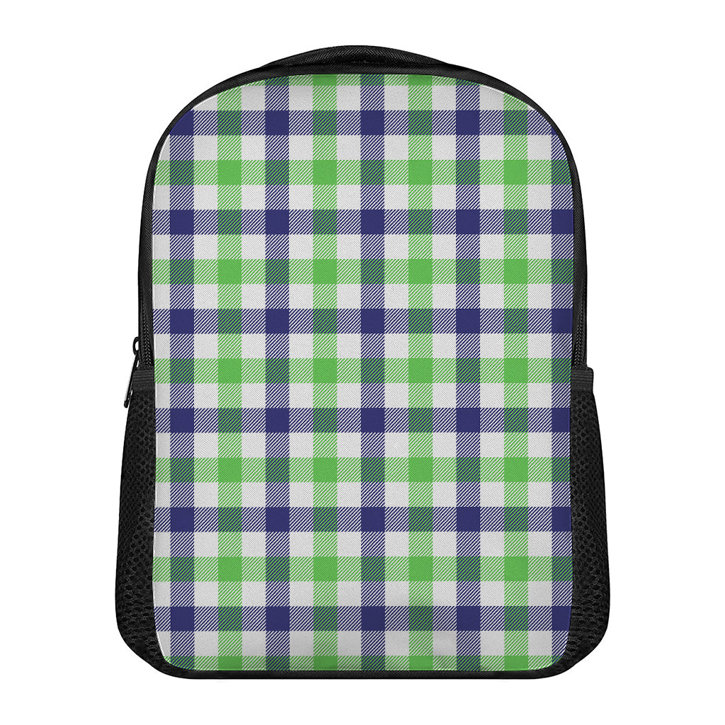 White Navy And Green Plaid Print Casual Backpack