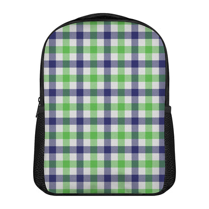 White Navy And Green Plaid Print Casual Backpack