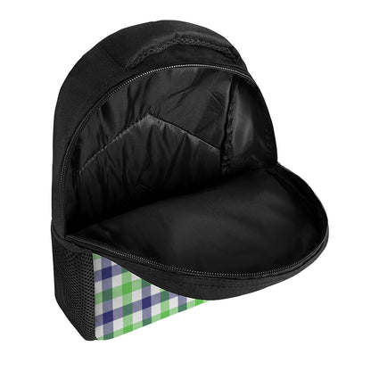 White Navy And Green Plaid Print Casual Backpack