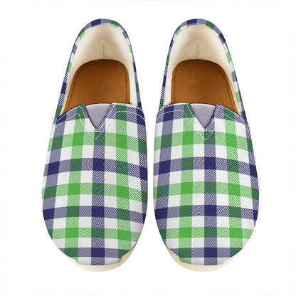 White Navy And Green Plaid Print Casual Shoes