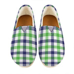 White Navy And Green Plaid Print Casual Shoes