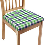 White Navy And Green Plaid Print Chair Cushion Cover