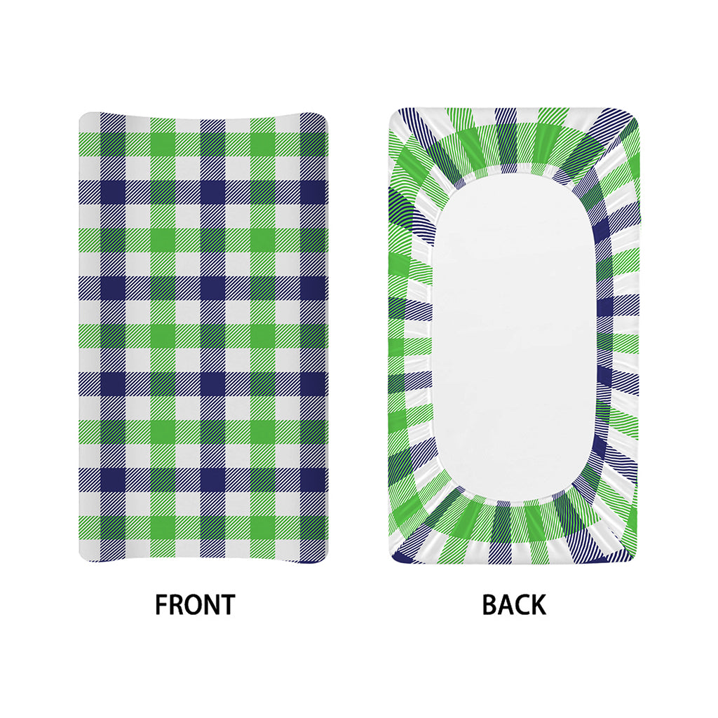 White Navy And Green Plaid Print Changing Pad Cover