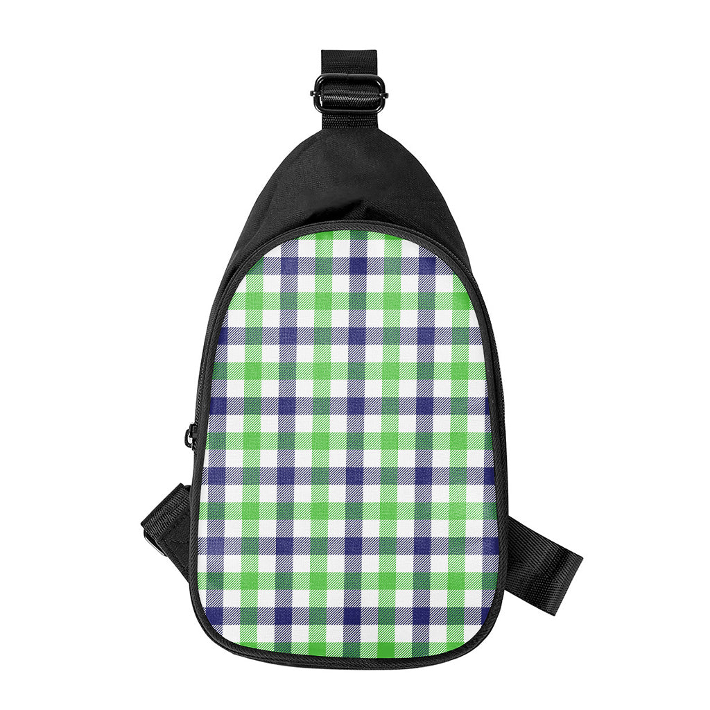 White Navy And Green Plaid Print Chest Bag