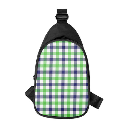 White Navy And Green Plaid Print Chest Bag