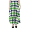 White Navy And Green Plaid Print Chiffon Maxi Skirt