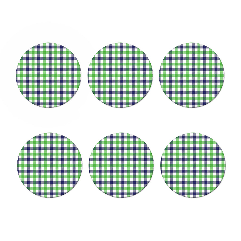 White Navy And Green Plaid Print Coaster Set