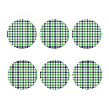 White Navy And Green Plaid Print Coaster Set