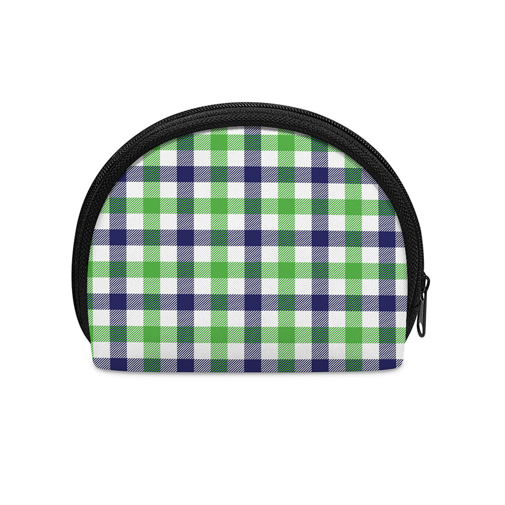 White Navy And Green Plaid Print Coin Purse