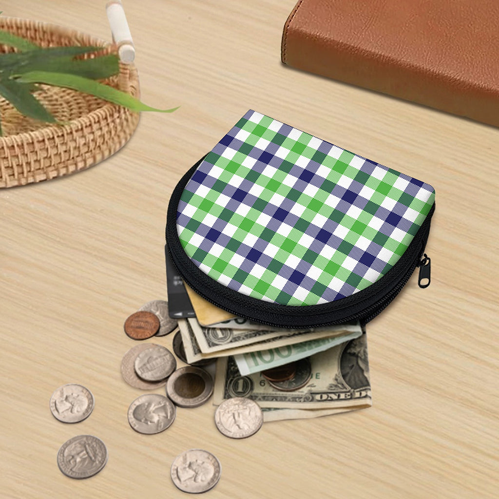 White Navy And Green Plaid Print Coin Purse