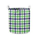 White Navy And Green Plaid Print Collapsible Laundry Basket