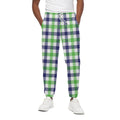 White Navy And Green Plaid Print Cotton Sweatpants