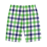 White Navy And Green Plaid Print Cotton Shorts