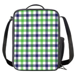 White Navy And Green Plaid Print Crossbody Lunch Bag