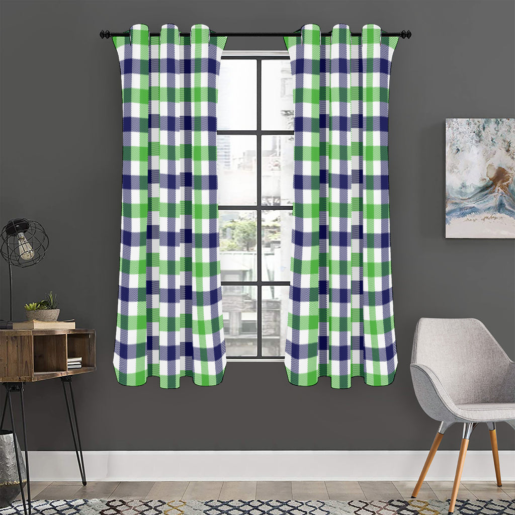 White Navy And Green Plaid Print Curtain