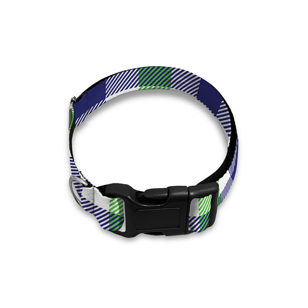White Navy And Green Plaid Print Dog Collar
