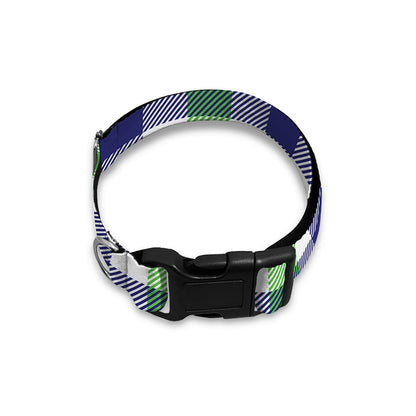 White Navy And Green Plaid Print Dog Collar