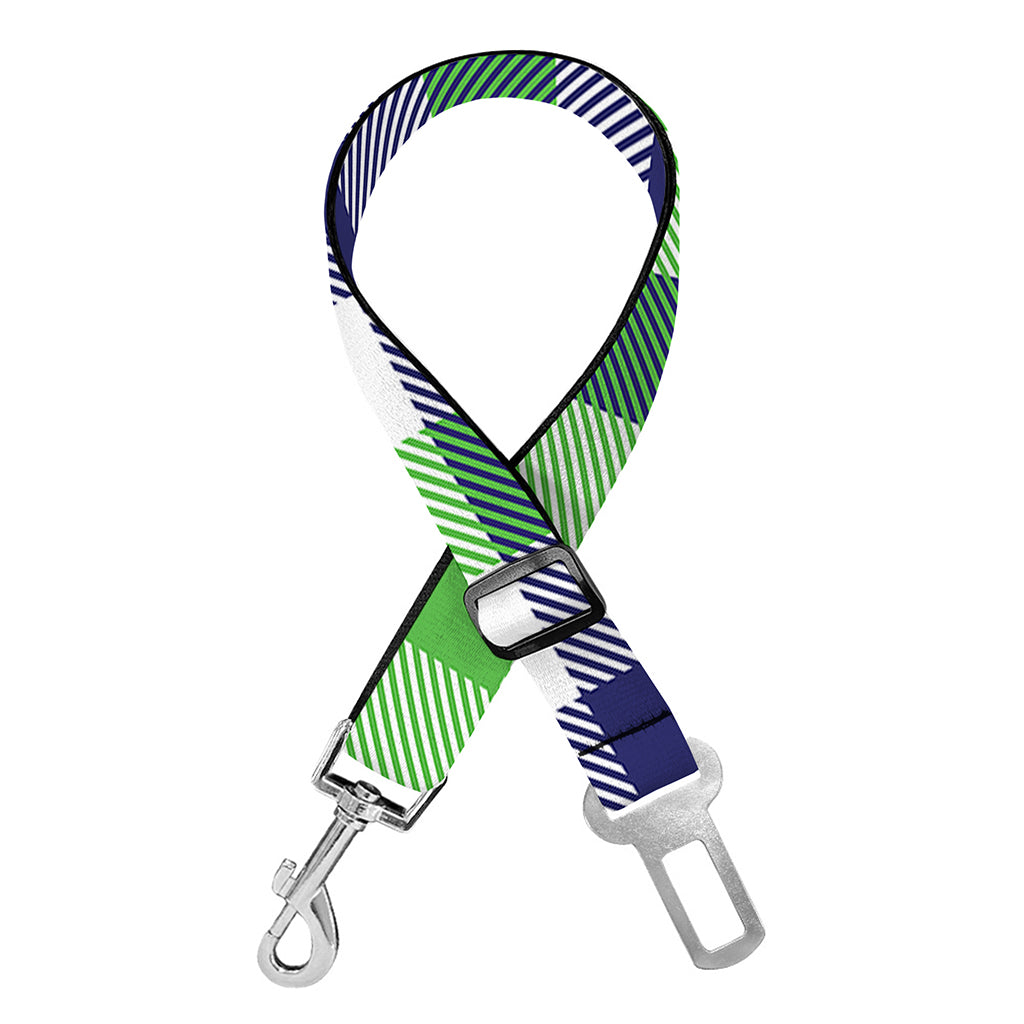 White Navy And Green Plaid Print Dog Seat Belt