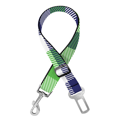 White Navy And Green Plaid Print Dog Seat Belt