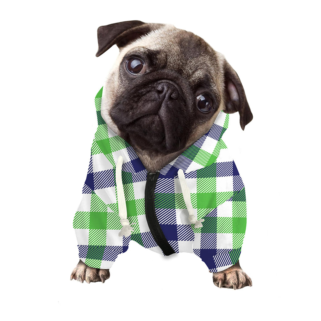 White Navy And Green Plaid Print Dog Zip Up Hoodie