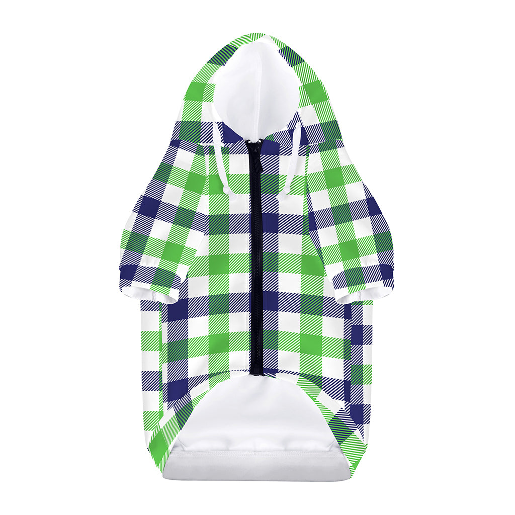 White Navy And Green Plaid Print Dog Zip Up Hoodie