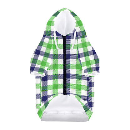 White Navy And Green Plaid Print Dog Zip Up Hoodie