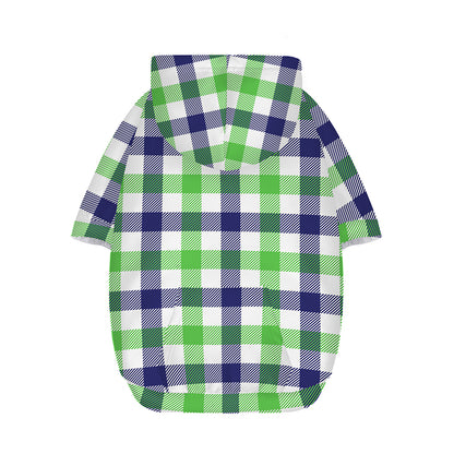 White Navy And Green Plaid Print Dog Zip Up Hoodie