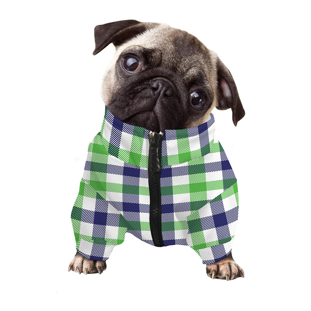 White Navy And Green Plaid Print Dog Zip Up Jacket