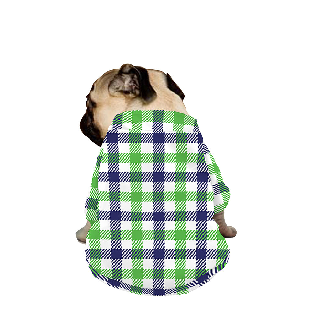 White Navy And Green Plaid Print Dog Zip Up Jacket