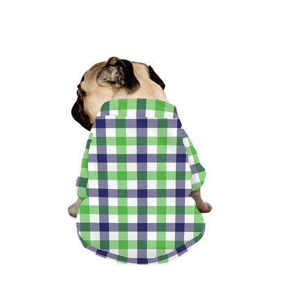 White Navy And Green Plaid Print Dog Zip Up Jacket