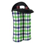 White Navy And Green Plaid Print Double Neoprene Wine Tote
