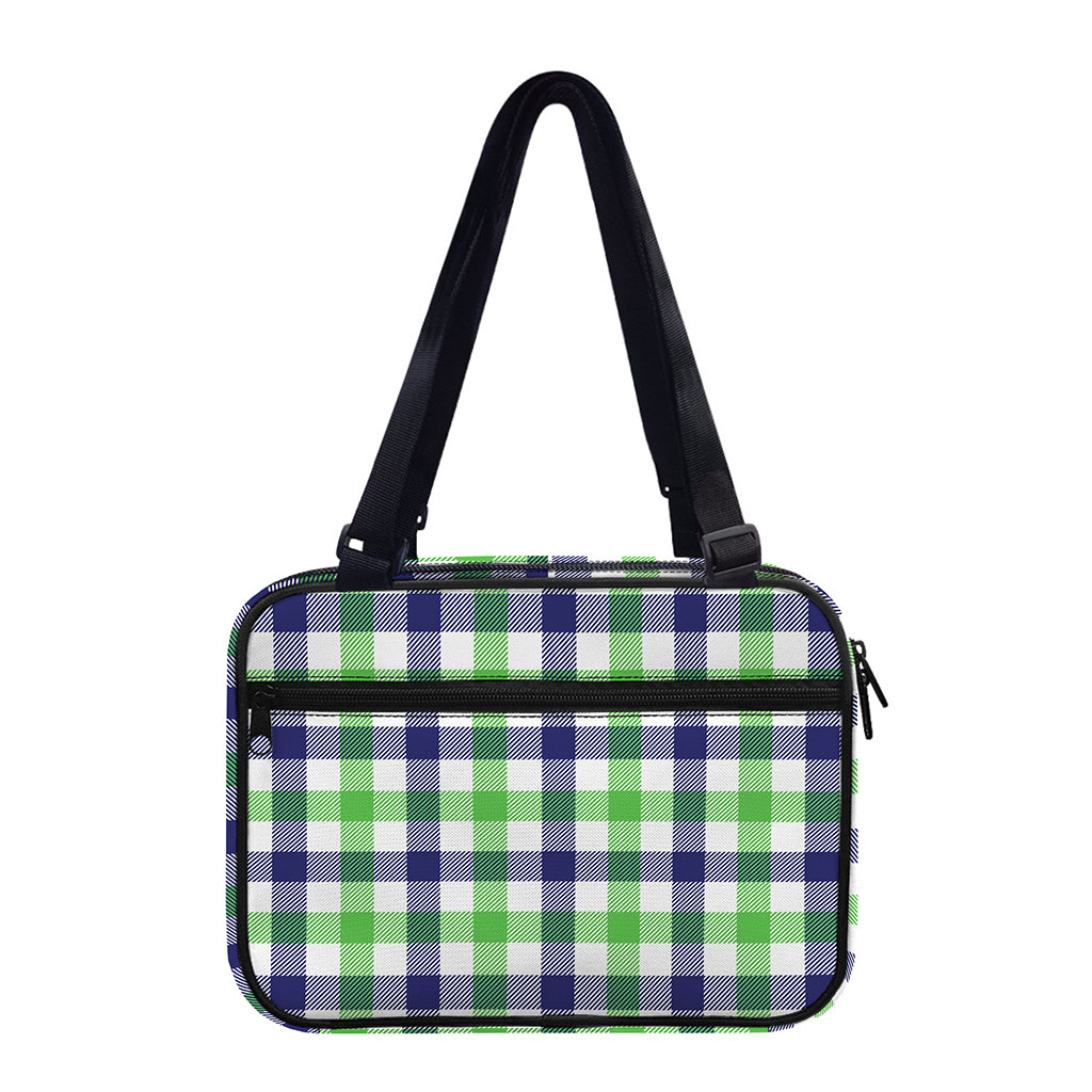White Navy And Green Plaid Print Double Strap Bible Bag