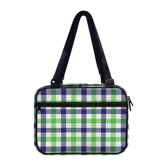 White Navy And Green Plaid Print Double Strap Bible Bag