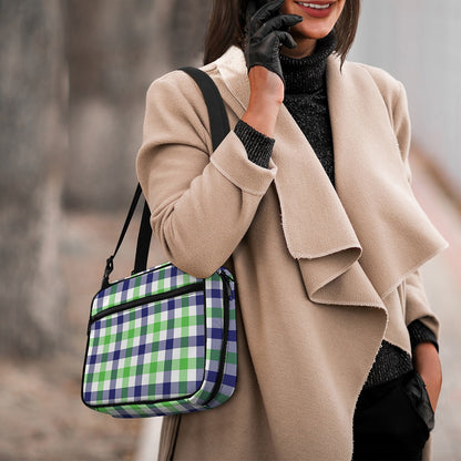 White Navy And Green Plaid Print Double Strap Bible Bag