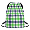White Navy And Green Plaid Print Drawstring Backpack