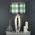 White Navy And Green Plaid Print Drum Lamp Shade