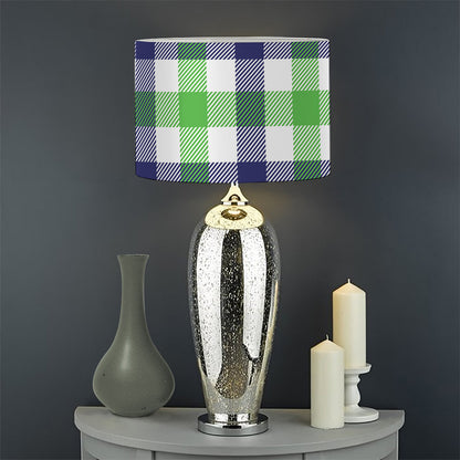 White Navy And Green Plaid Print Drum Lamp Shade